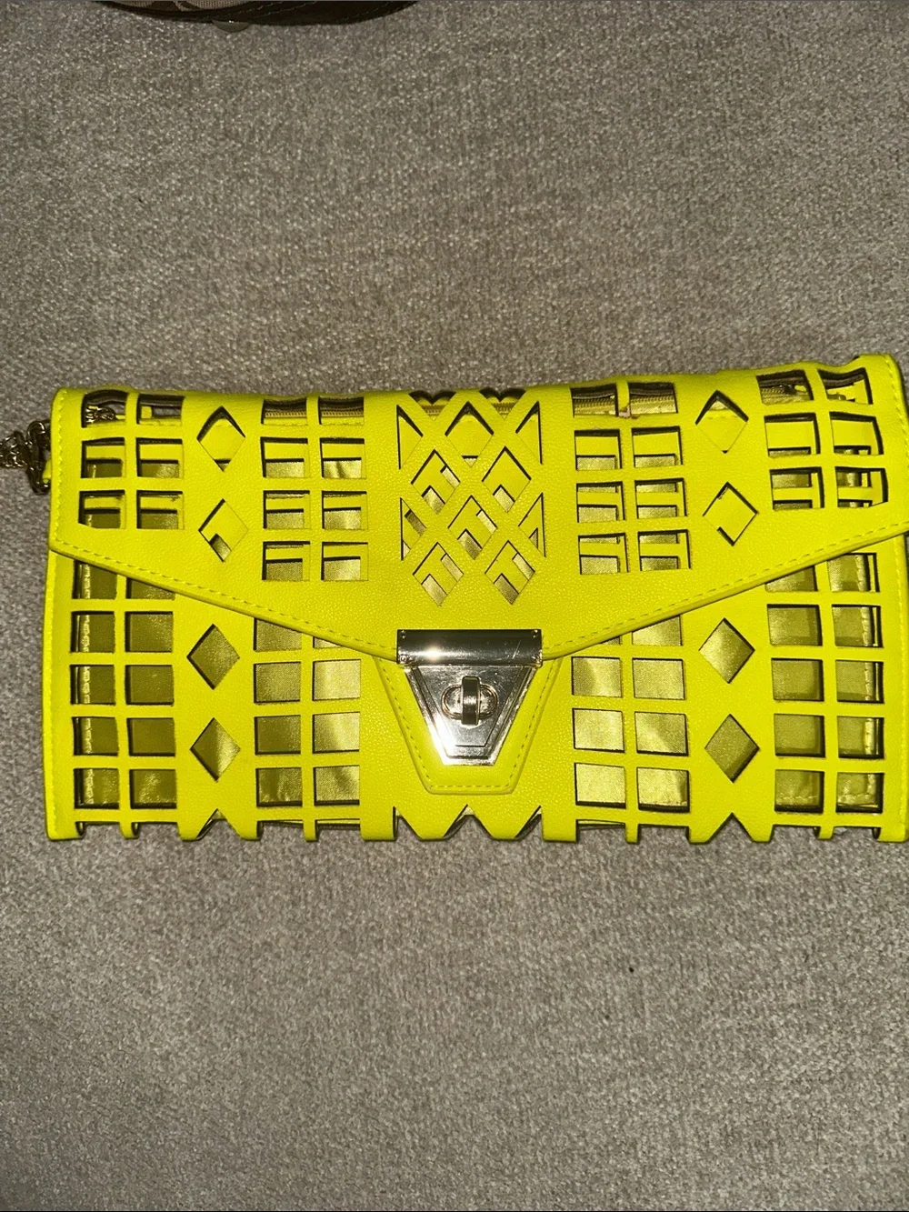 Neon Yellow Laser-Cut Envelope Clutch